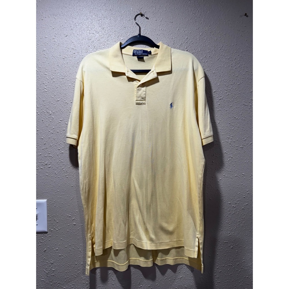 Polo Ralph Lauren Mens Large Yellow Short Sleeve Cotton Polo Shirt Blue Pony